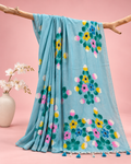 Ambara – Light Blue Cotton Saree with Hand-Painted Floral Art