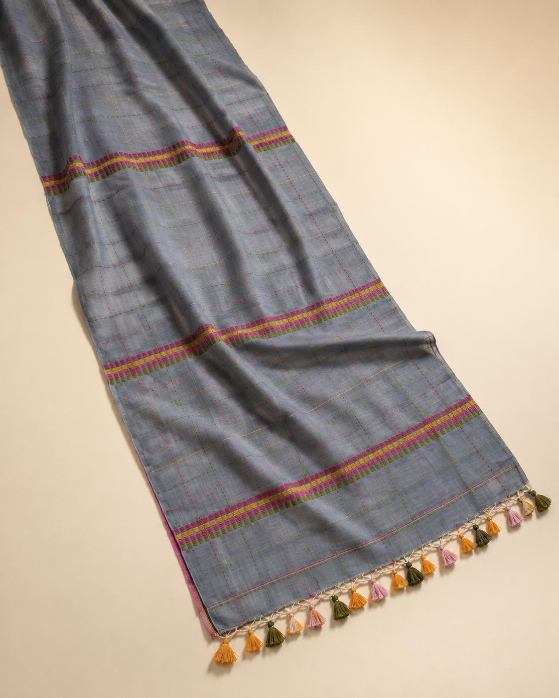 Anika – Light Blue Cotton Saree with Kantha Work