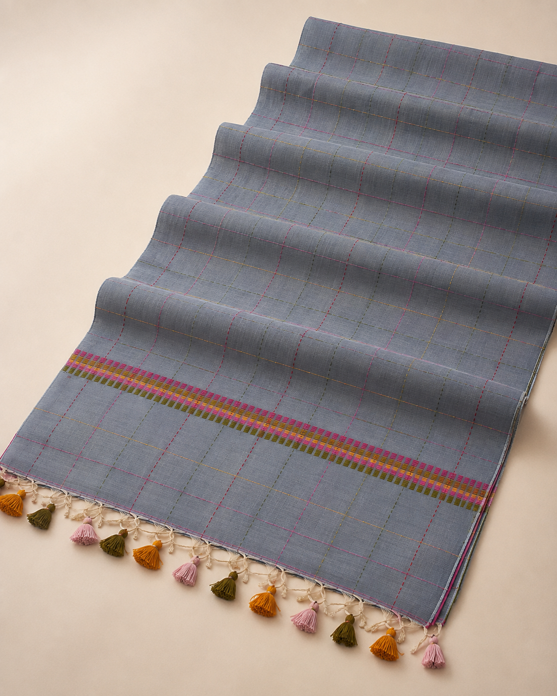 Anika – Light Blue Cotton Saree with Kantha Work