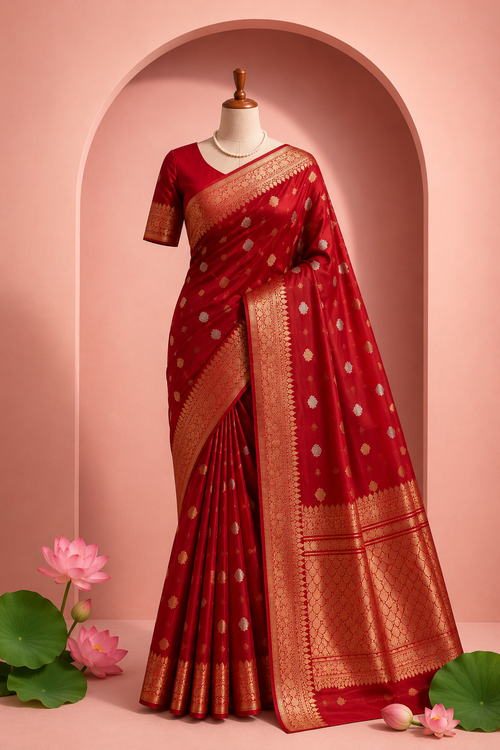 Anushka – Red Kora Banarasi Organza Saree