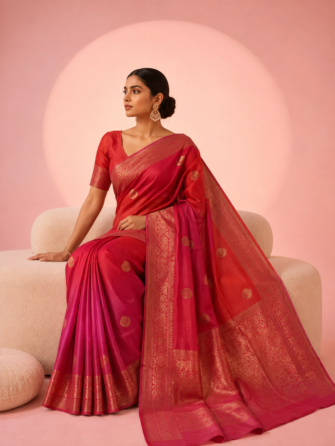 Diksha – Red Gradient Kora Banarasi Organza Saree