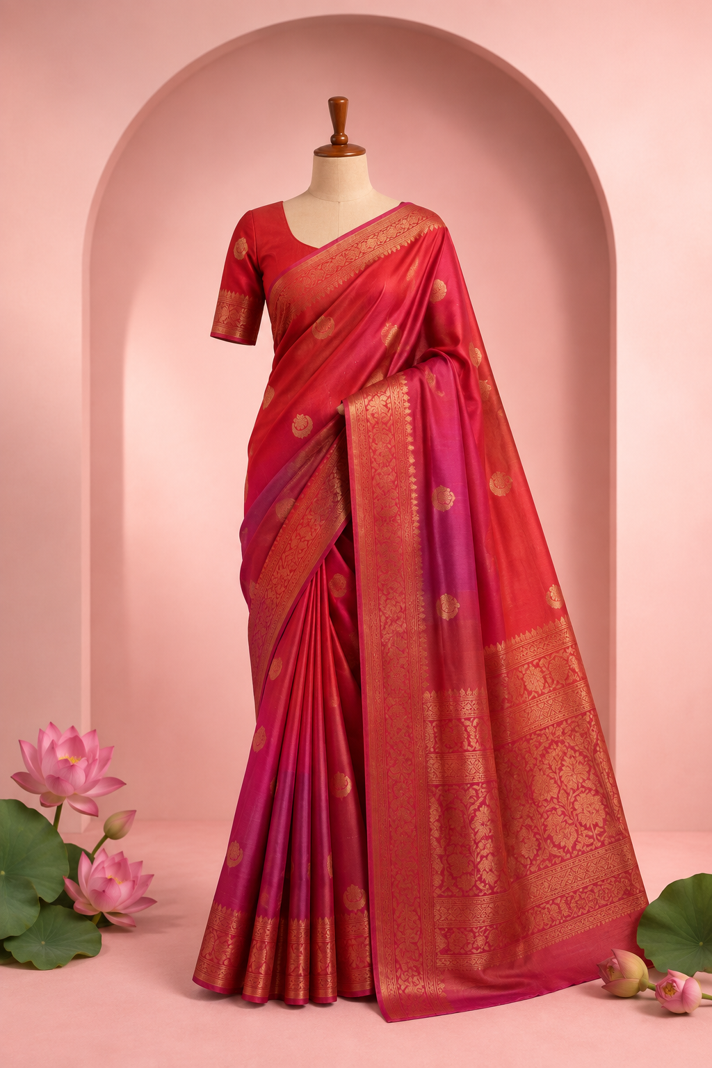 Diksha – Red Gradient Kora Banarasi Organza Saree