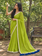 Anya – Light Green Cotton Saree with Lace Border