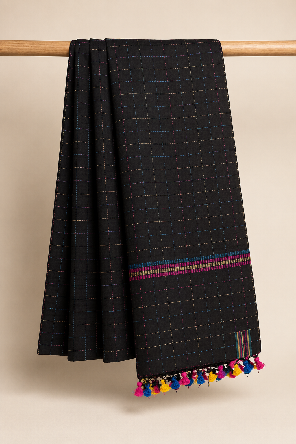 Bhargavi – Black Cotton Saree with Kantha Work