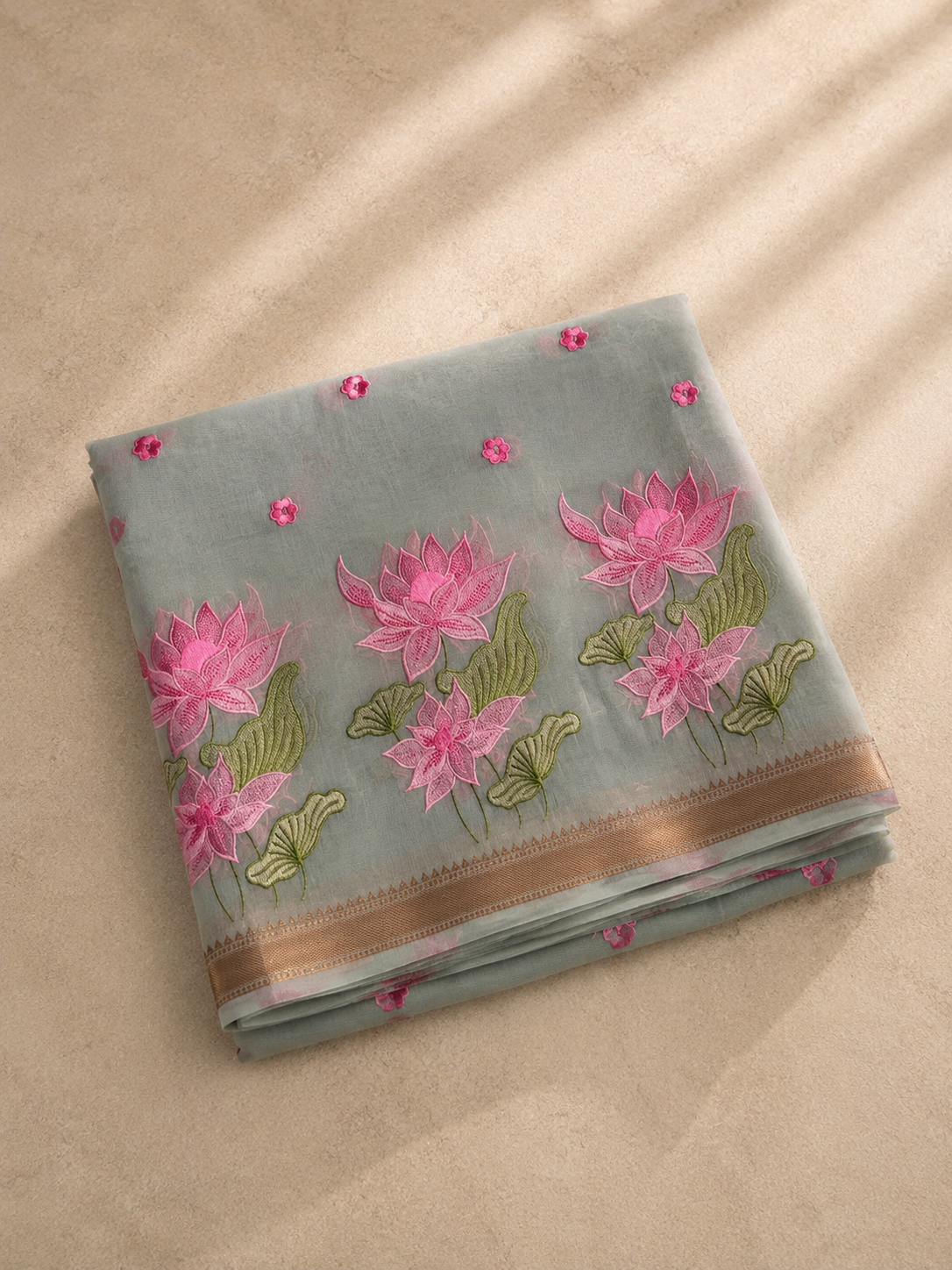 Chanda – Cotton Saree with Lotus Embroidery
