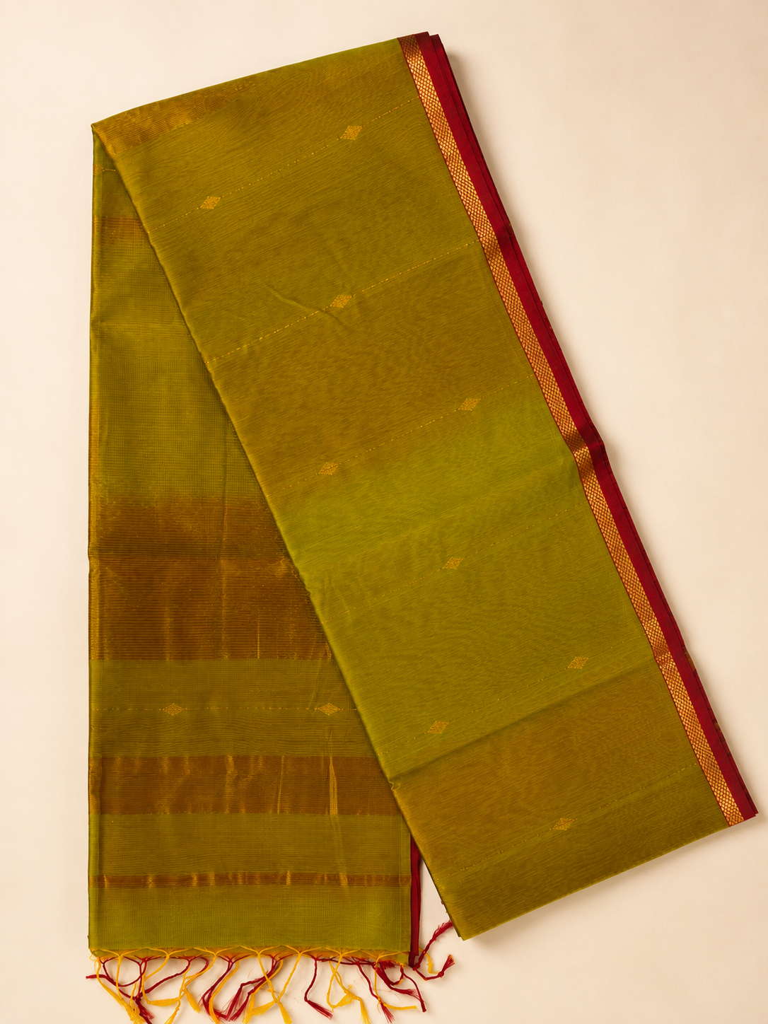 Charu – Dual-Toned Green Maheshwari Silk Saree