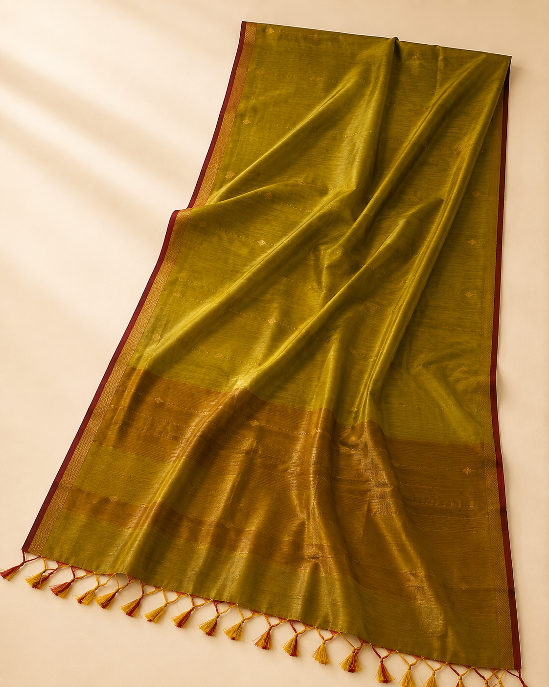 Charu – Dual-Toned Green Maheshwari Silk Saree