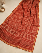 Gulbahar – Brick Red Handblock Printed Kota Doria Saree