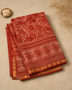 Gulbahar – Brick Red Handblock Printed Kota Doria Saree