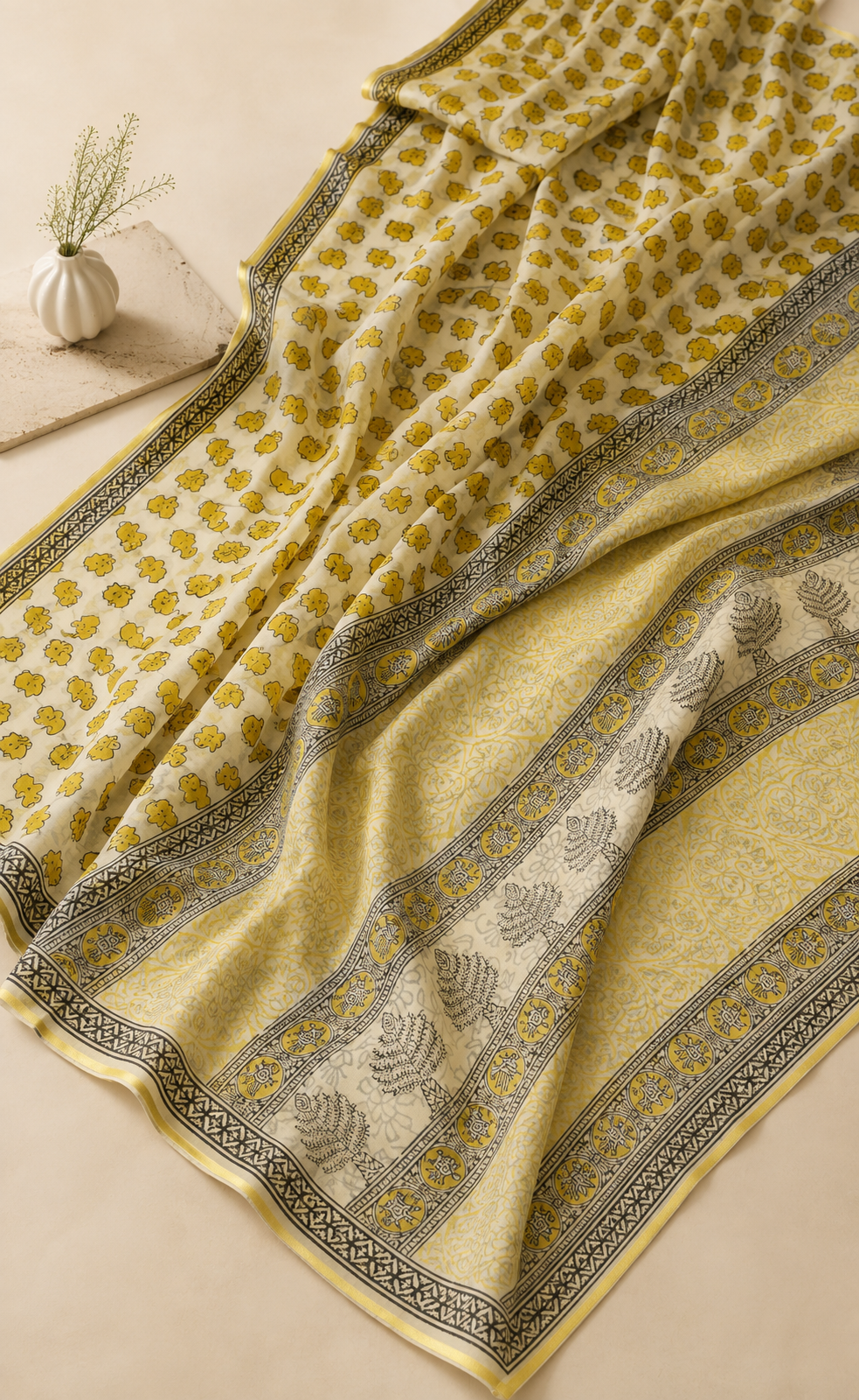 Gajagamini – Handblock Printed Chiffon Double Diamond Saree