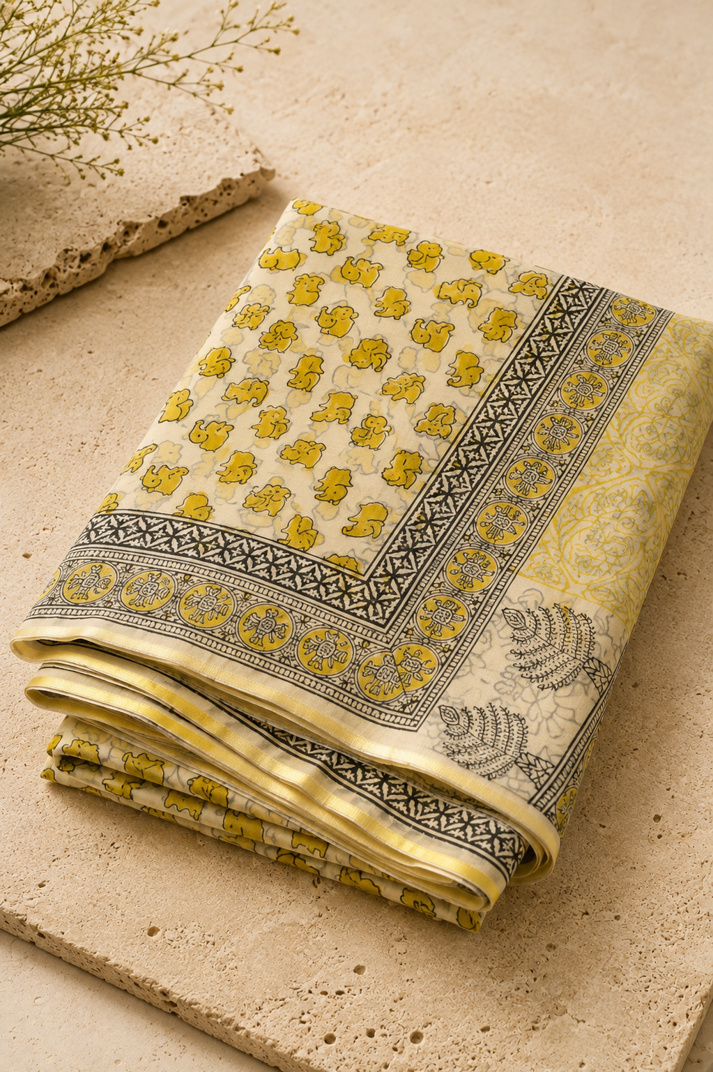 Gajagamini – Handblock Printed Chiffon Double Diamond Saree