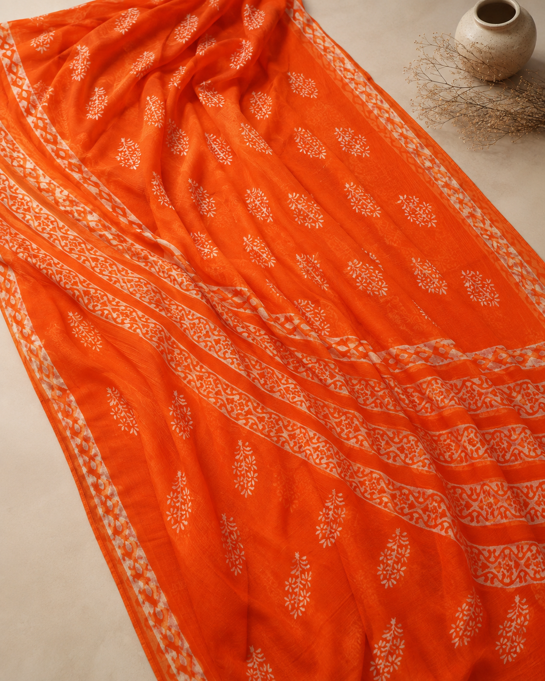 Svarnika – Handblock-printed Chiffon Saree