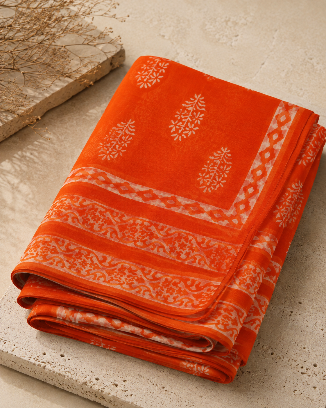 Svarnika – Handblock-printed Chiffon Saree