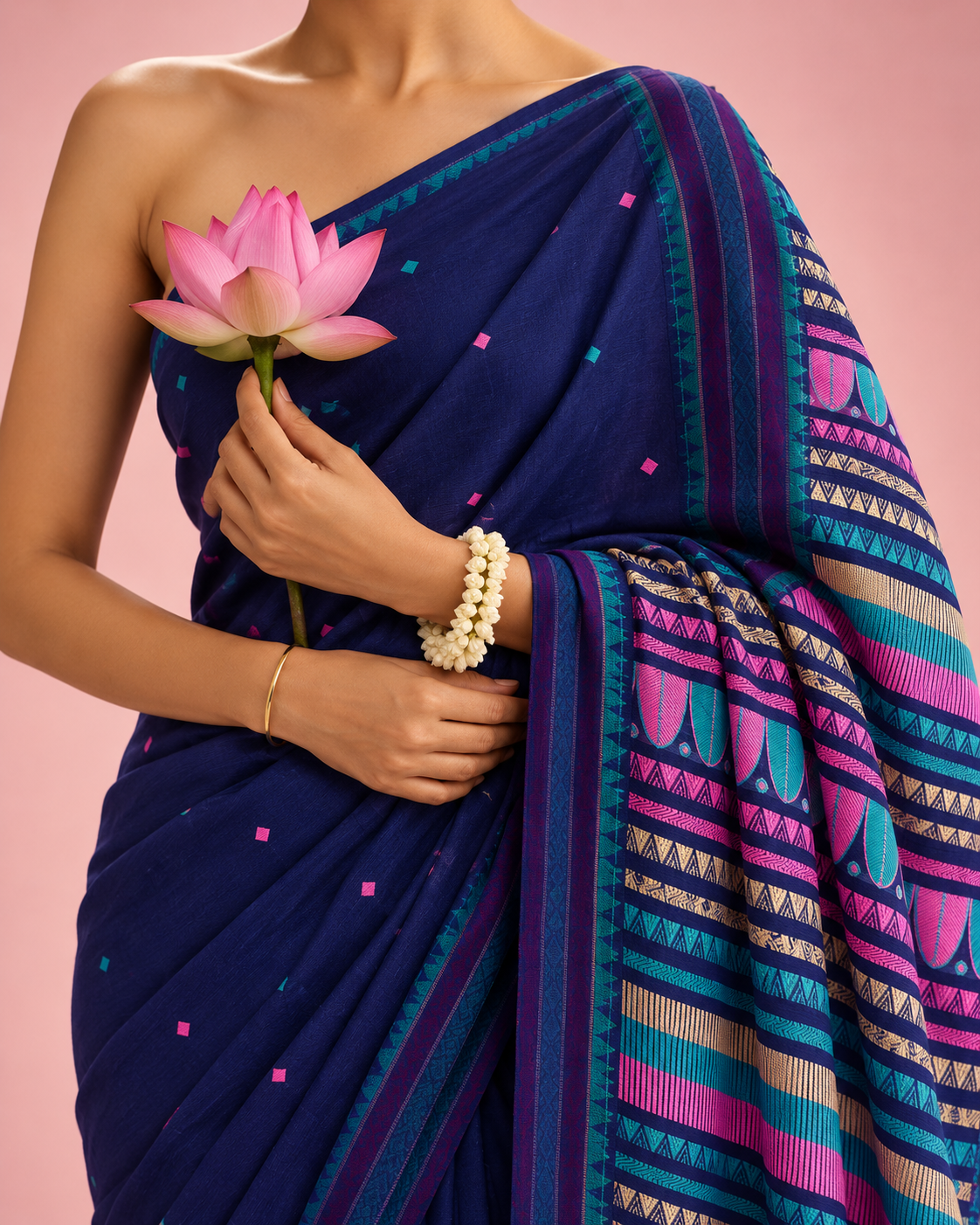 Damini – Blue Cotton Dongria Saree