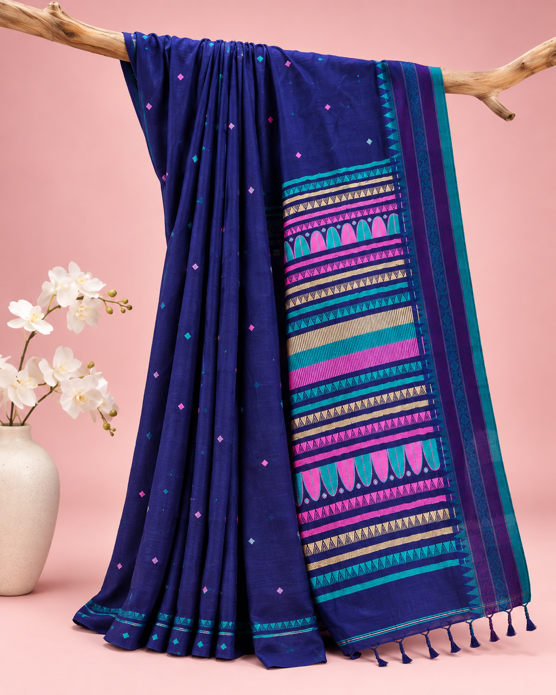 Damini – Blue Cotton Dongria Saree