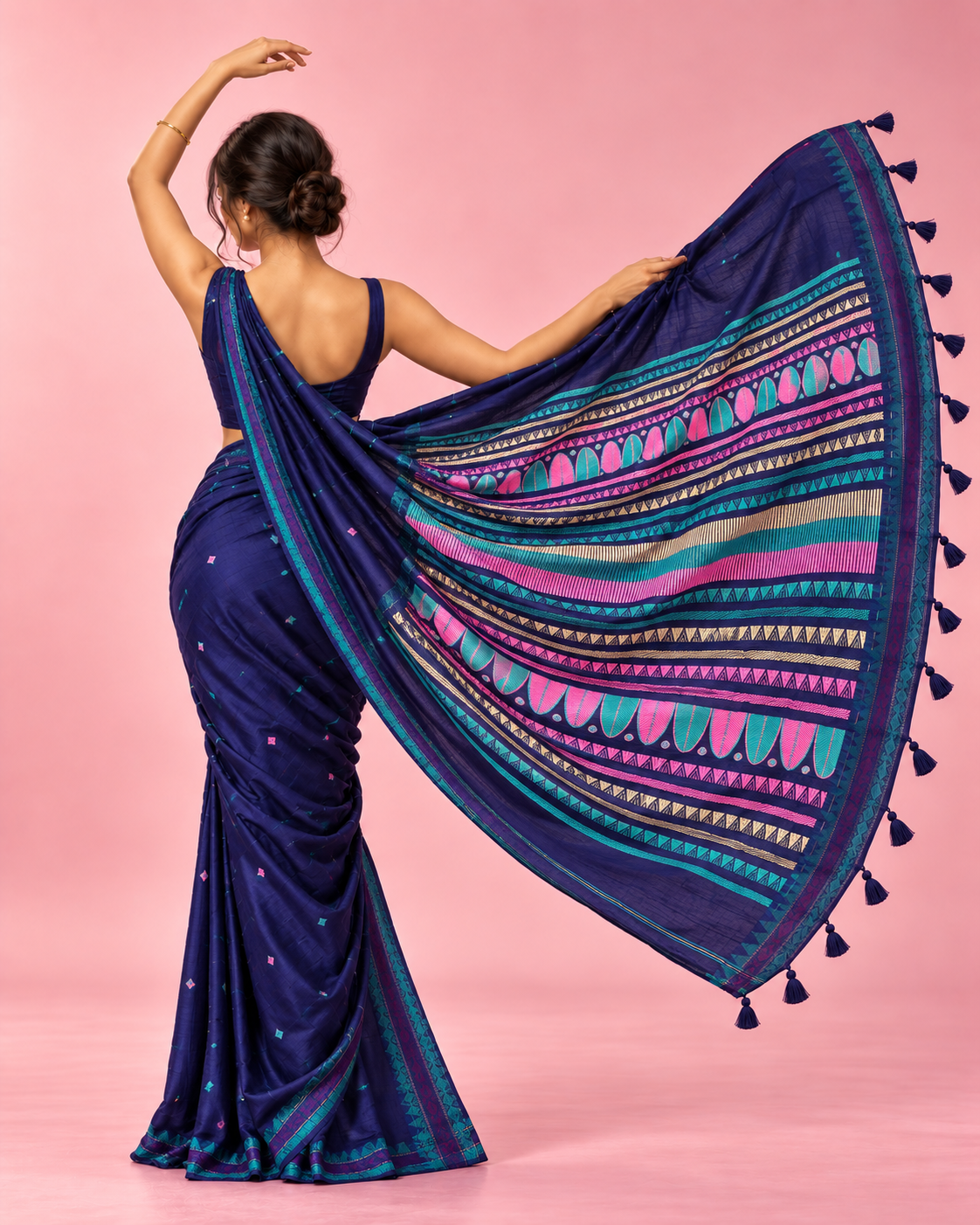 Damini – Blue Cotton Dongria Saree