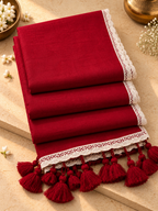 Dhyani – Red Cotton Saree with Lace Border