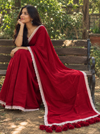 Dhyani – Red Cotton Saree with Lace Border