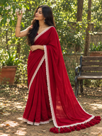 Dhyani – Red Cotton Saree with Lace Border