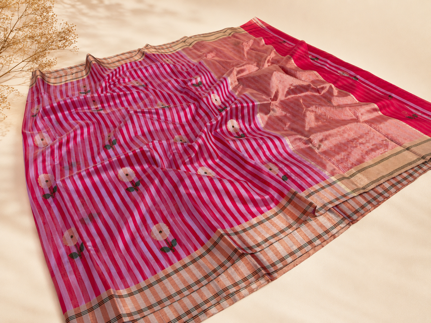 Geeta – Pink Striped Chanderi Silk Saree