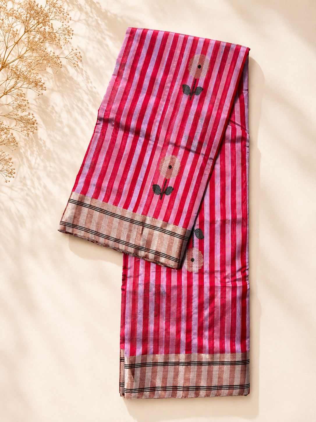 Geeta – Pink Striped Chanderi Silk Saree