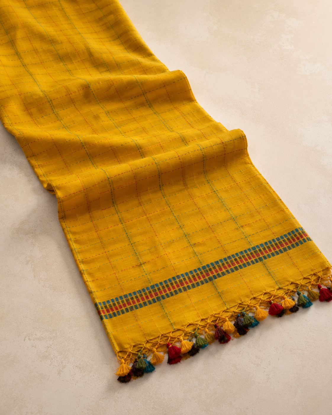 Heena – Yellow Cotton Saree with Kantha Work