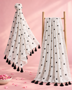 Hridaya – White Mul Cotton Saree with Black Heart Embroidery