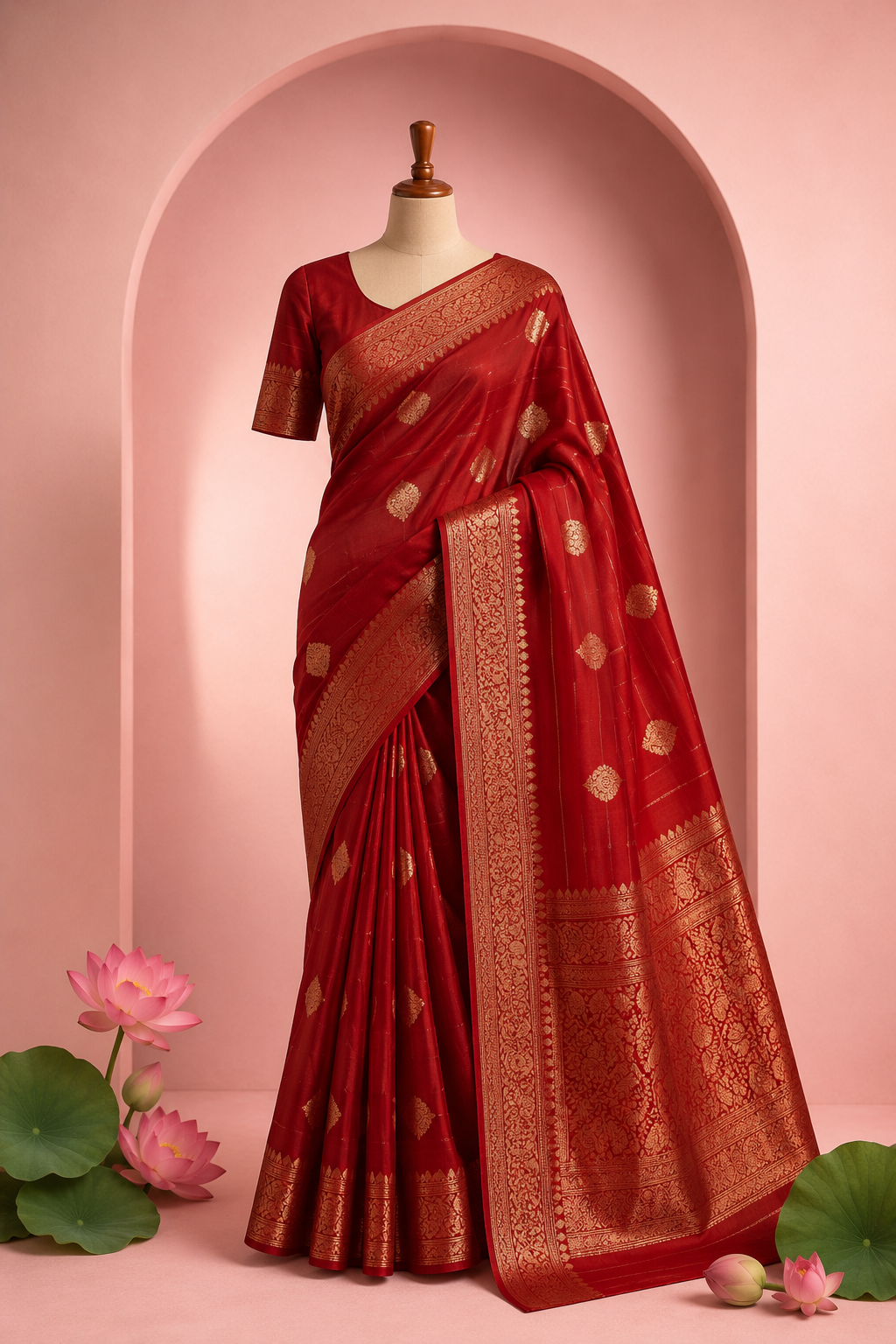 Ishita – Red Kora Banarasi Organza Saree