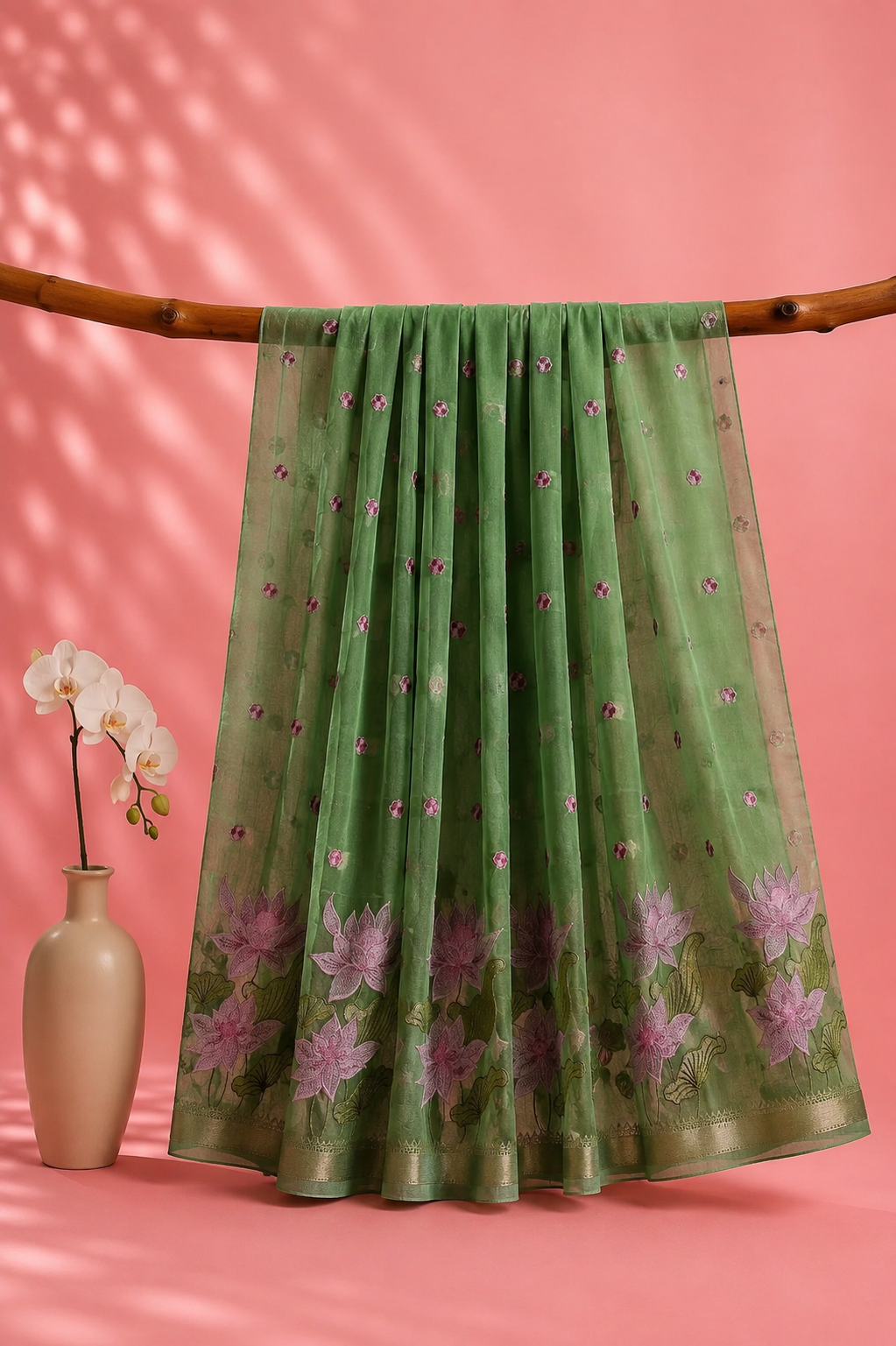 Kamal – Cotton Saree with Lotus Embroidery