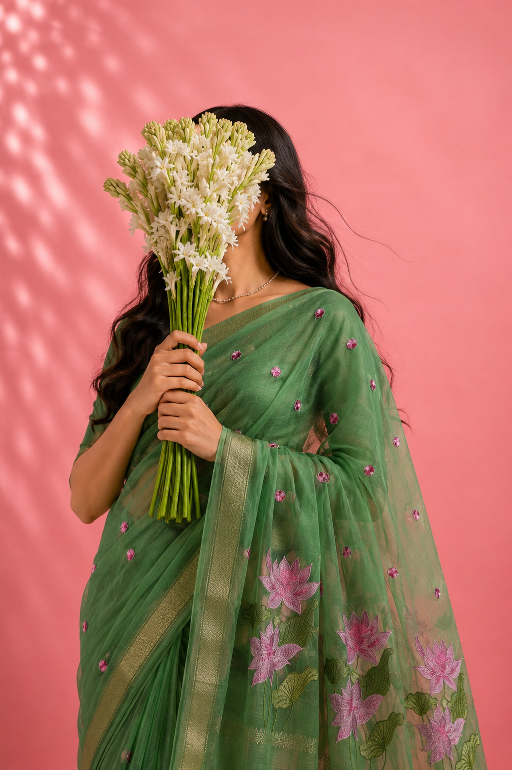 Kamal – Cotton Saree with Lotus Embroidery