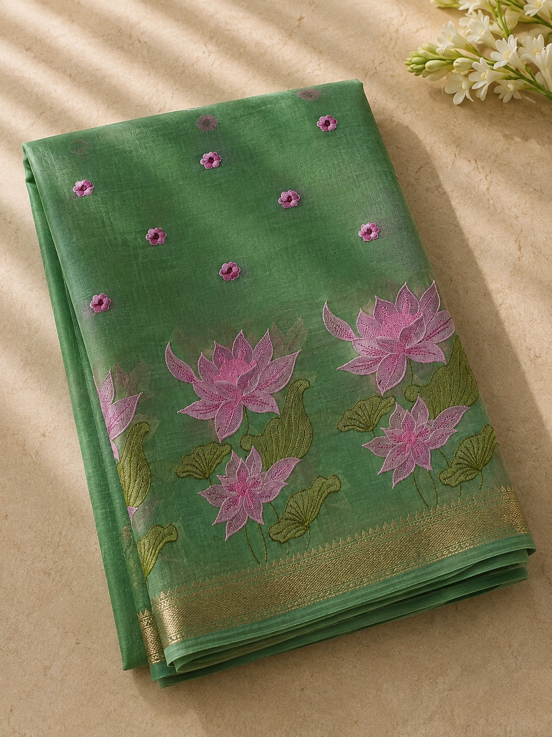 Kamal – Cotton Saree with Lotus Embroidery