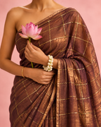 Kashvi – Copper-Gold Cotton-Silk Saree with Golden Sequin Checks