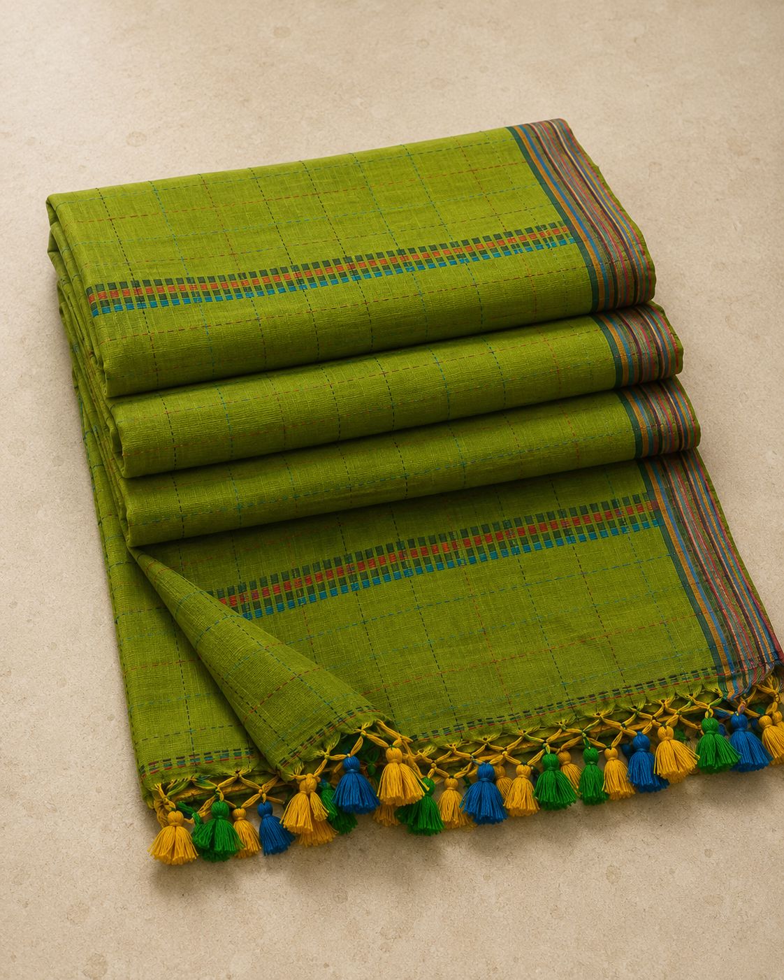 Kavita – Green Cotton Saree with Kantha Work