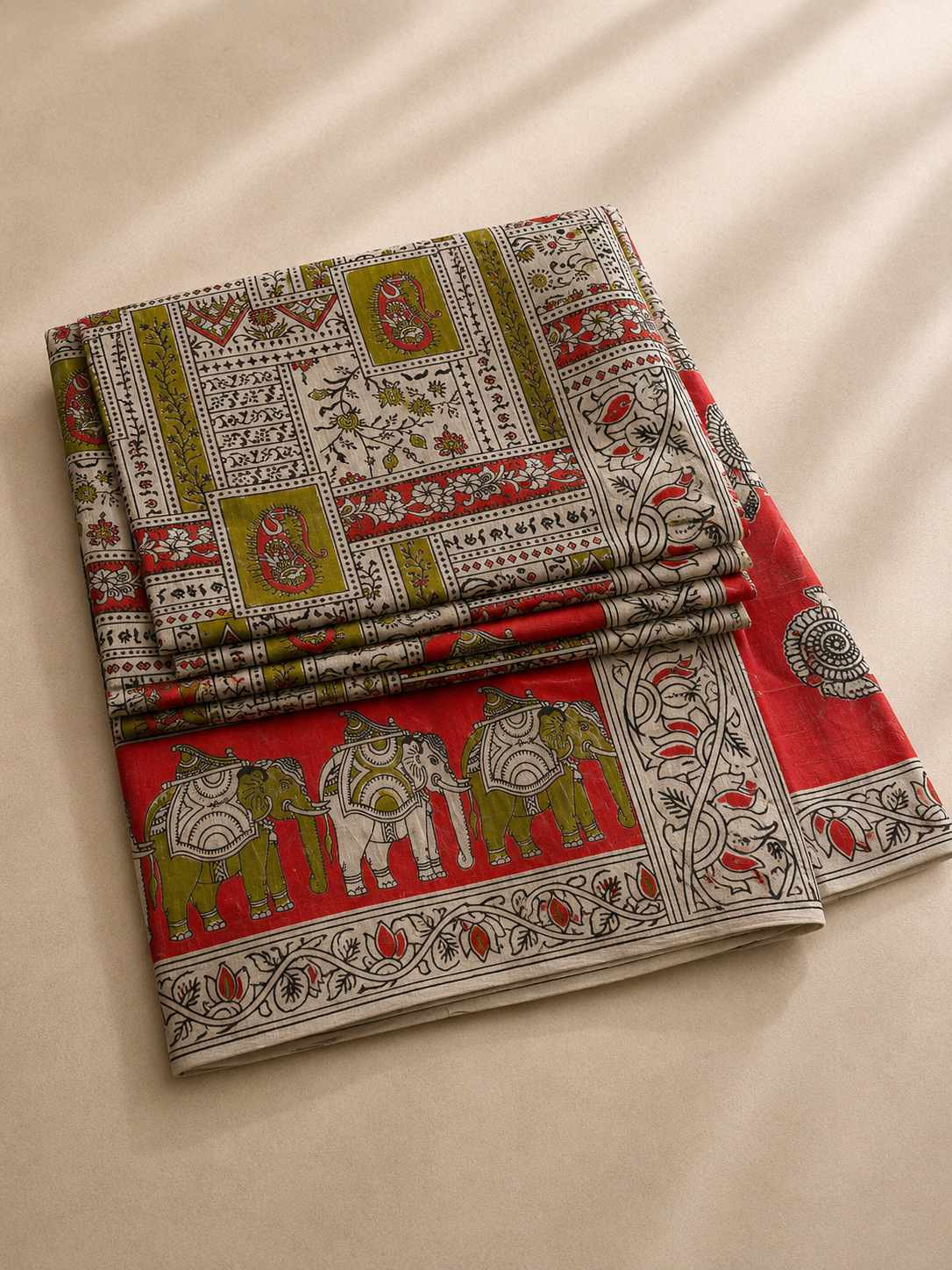 Vijaya – Kalamkari Handblock-Printed Cotton Saree
