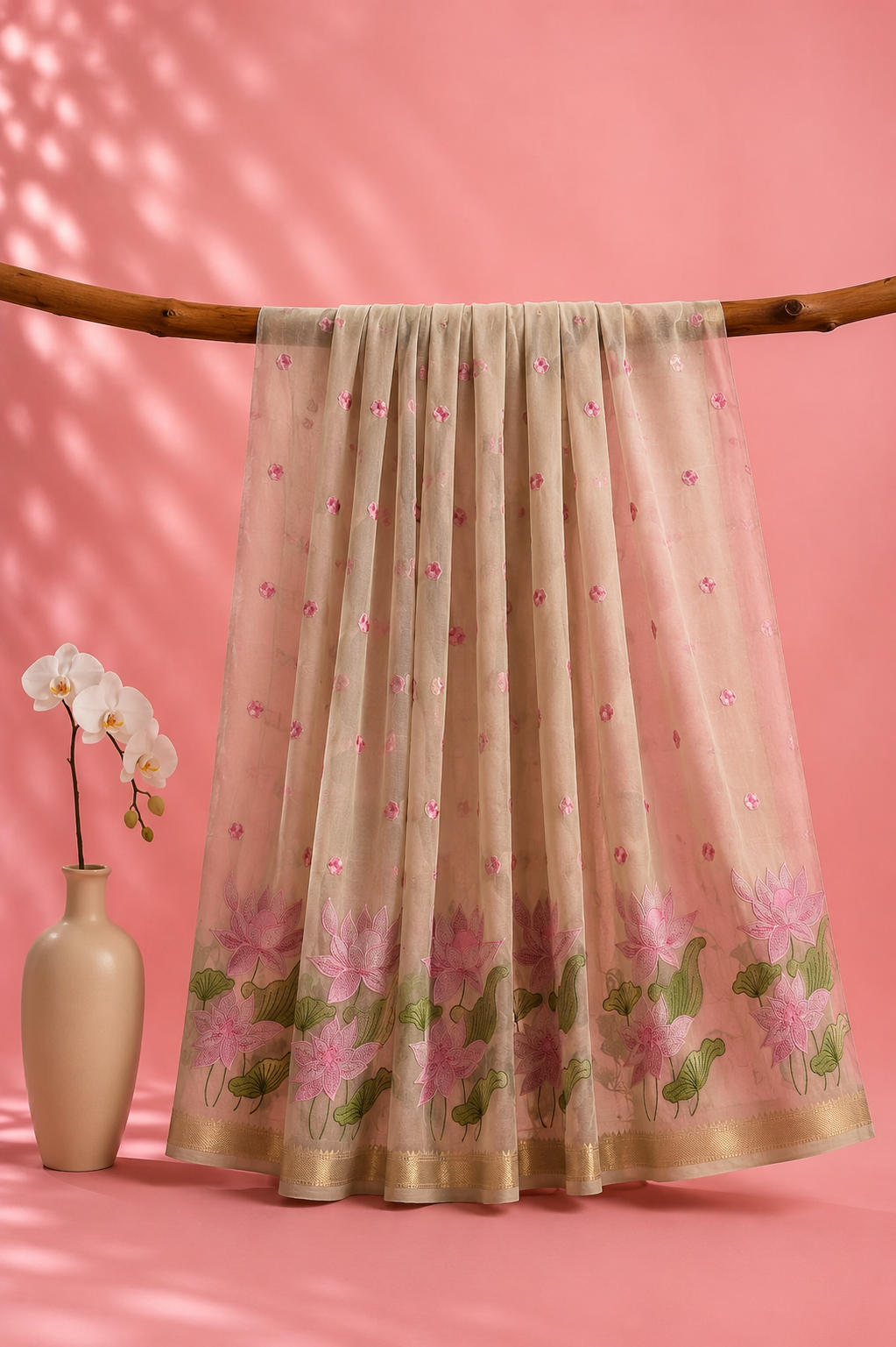 Kshama – Cotton Saree with Lotus Embroidery
