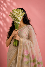 Kshama – Cotton Saree with Lotus Embroidery