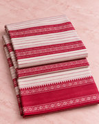 Lalima – White Cotton Saree with Red Horizontal Lines