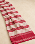 Lalima – White Cotton Saree with Red Horizontal Lines