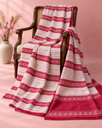 Lalima – White Cotton Saree with Red Horizontal Lines