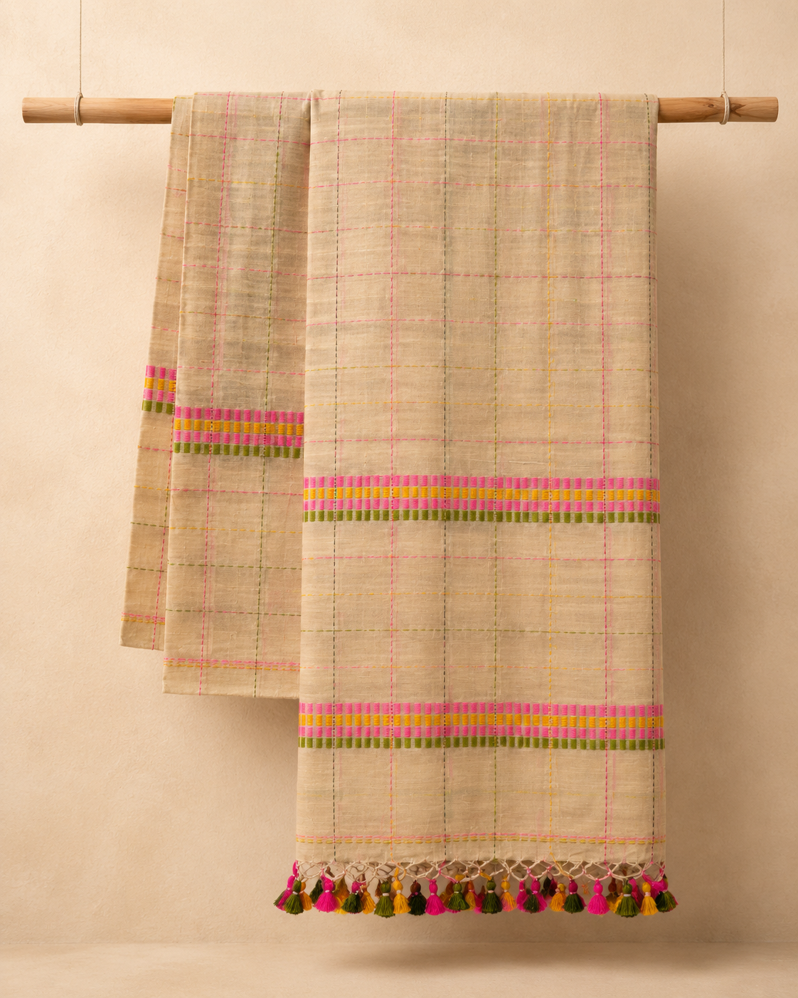 Lata – Light Yellow Cotton Saree with Kantha Work