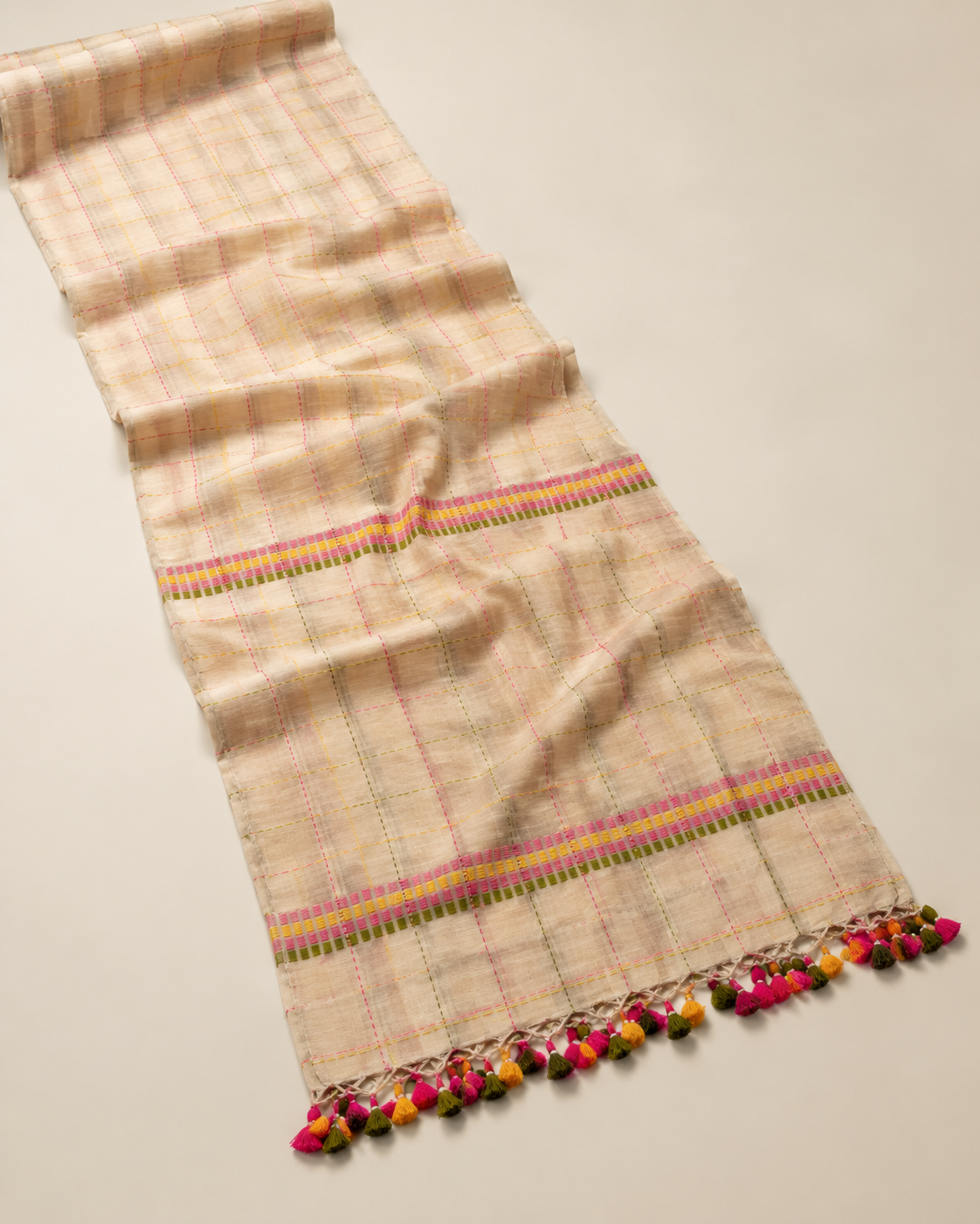 Lata – Light Yellow Cotton Saree with Kantha Work