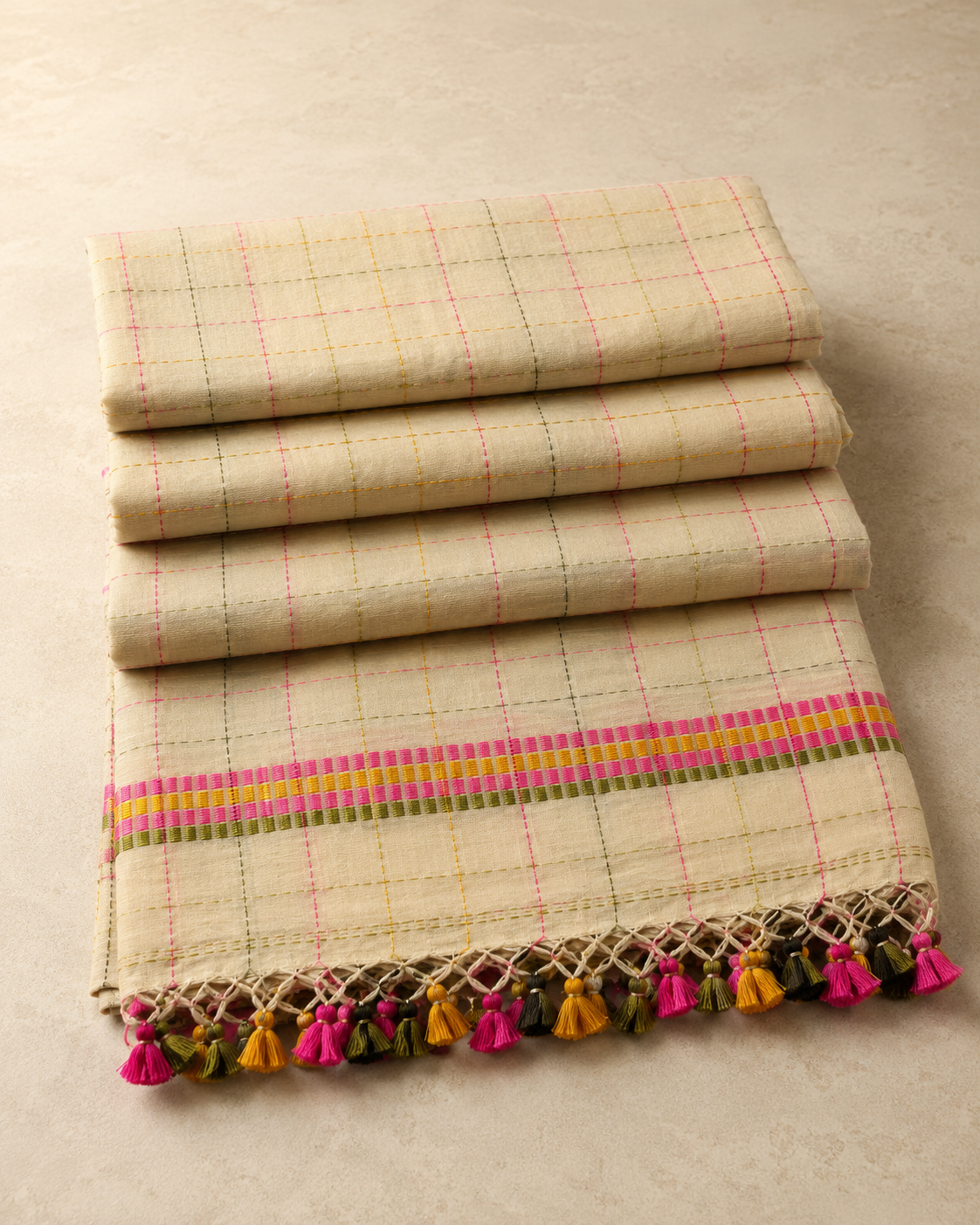 Lata – Light Yellow Cotton Saree with Kantha Work