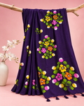 Madhulika – Purple Cotton Saree with Hand-Painted Floral Art