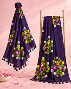Madhulika – Purple Cotton Saree with Hand-Painted Floral Art