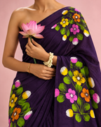 Madhulika – Purple Cotton Saree with Hand-Painted Floral Art