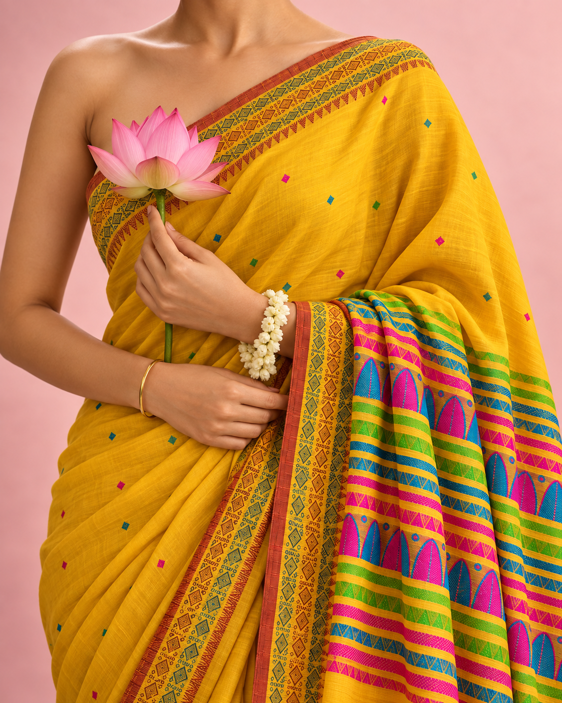 Manika – Yellow Cotton Dongria Saree