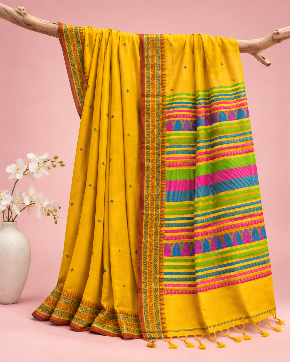 Manika – Yellow Cotton Dongria Saree