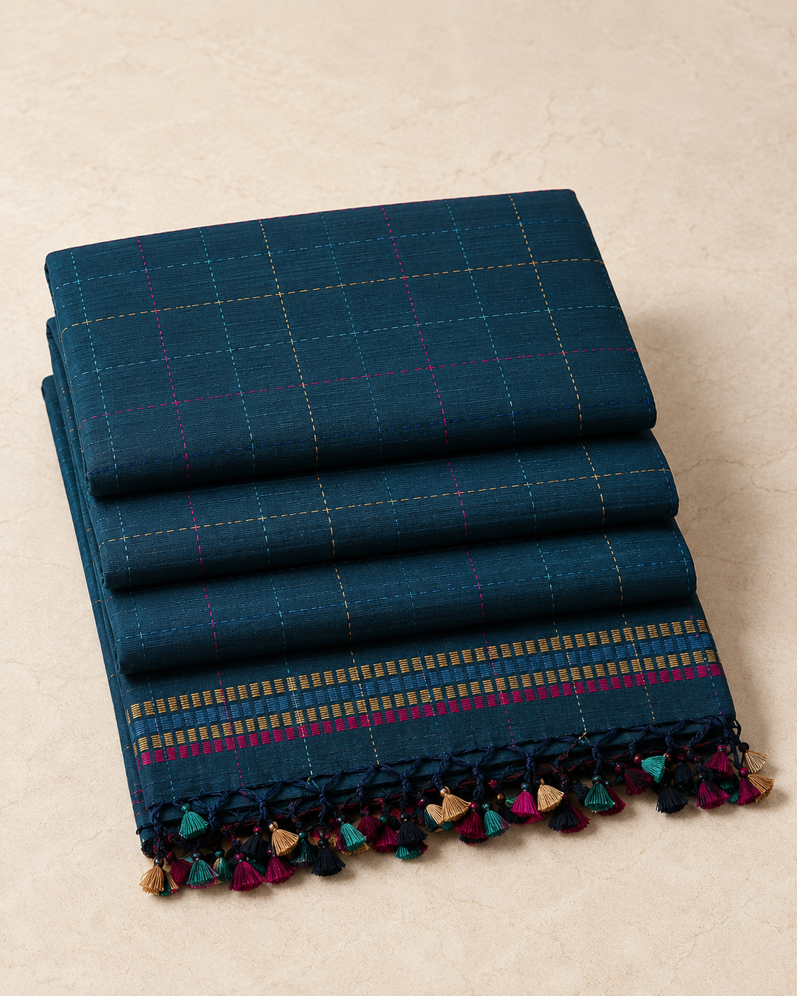 Manisha – Dark Blue Cotton Saree with Kantha Work