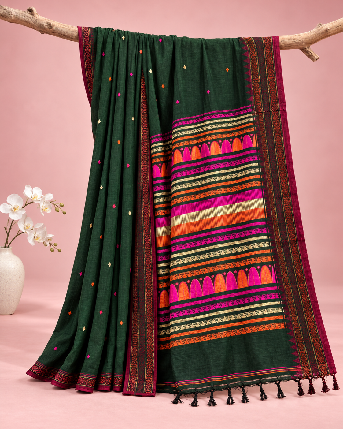 Muskaan – Green Cotton Dongria Saree
