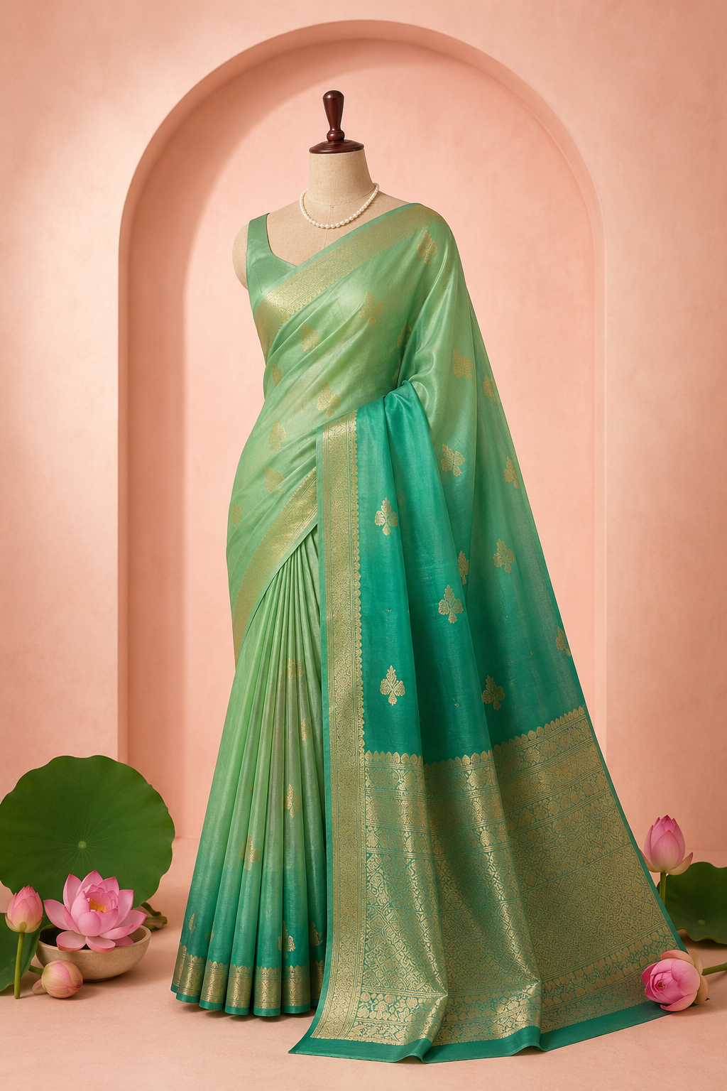Namrata – Green Gradient Kora Banarasi Organza Saree